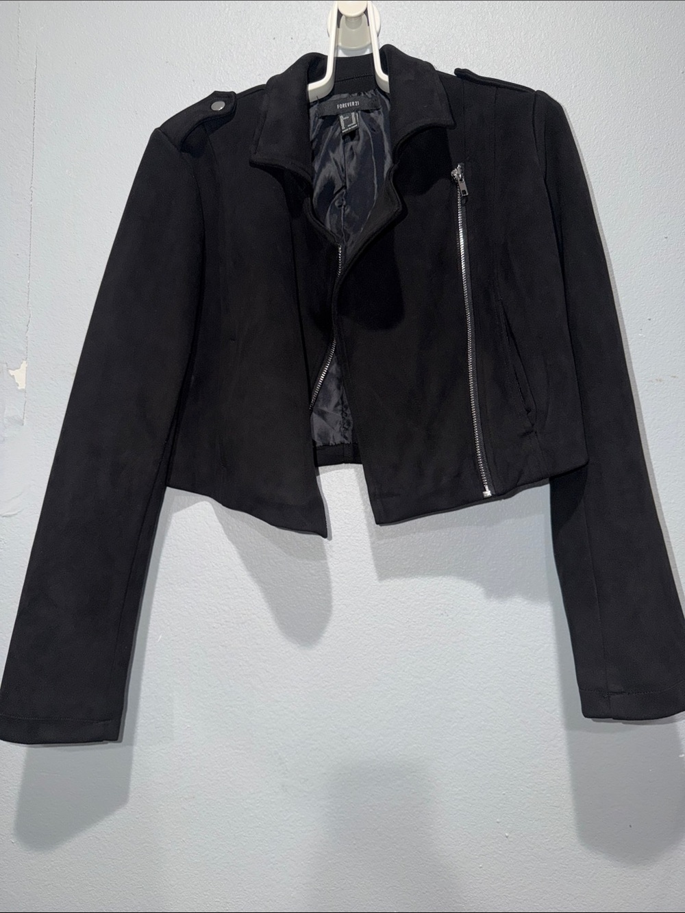 Forever 21 Black Suede-Look Cropped Moto Jacket